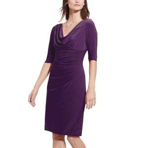 Lauren Ralph Lauren Dark Purple Half Sleeve Cowl Neck Ruched Jersey Dress Size 0